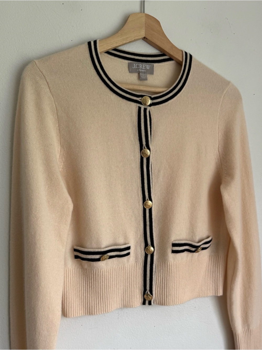 J. Crew Cashmere Lady Sweater with Contrast Trim in Buttercream Black - Picture 4 of 10